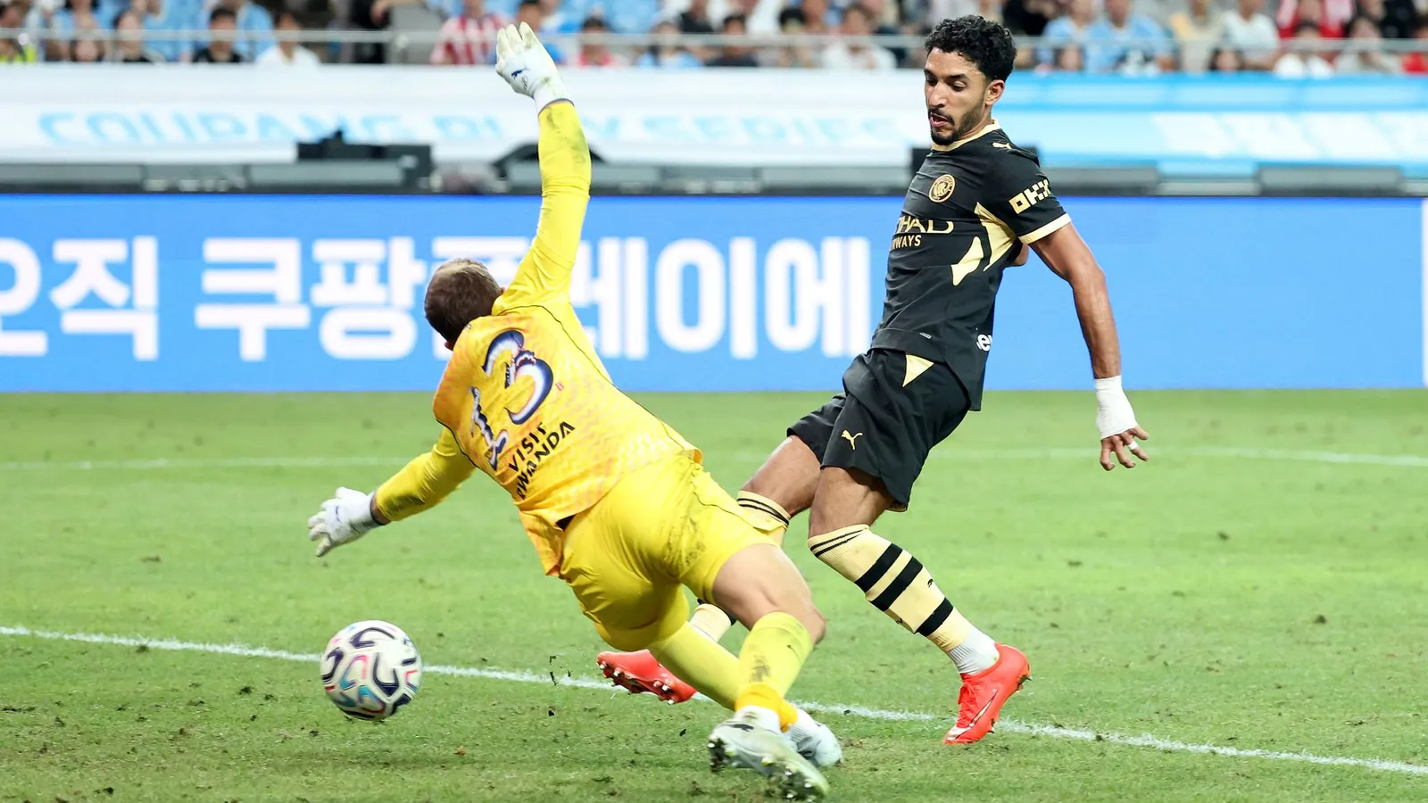 Omar Marmoush tucks in a close-range finish against Atletico Madrid